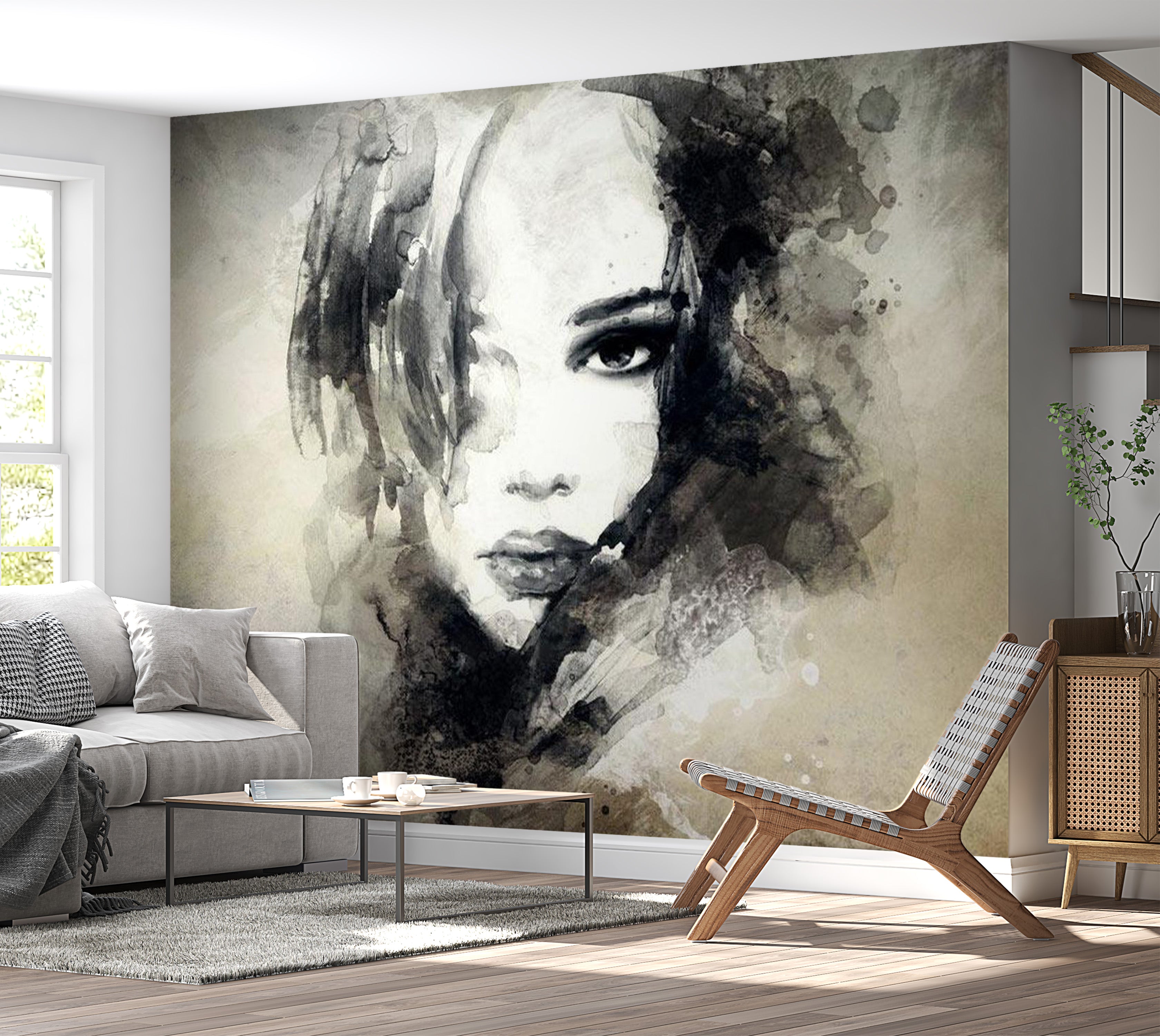 Abstract Wallpaper Wall Mural - Mysterious Girl 39"Wx27"H