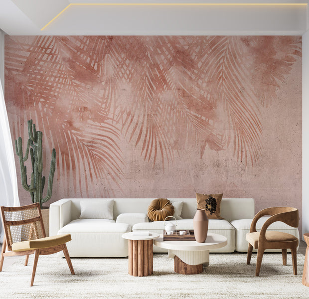 Peel & Stick Botanical Wall Mural - Terracotta Palm Leaves 38"Wx27"H