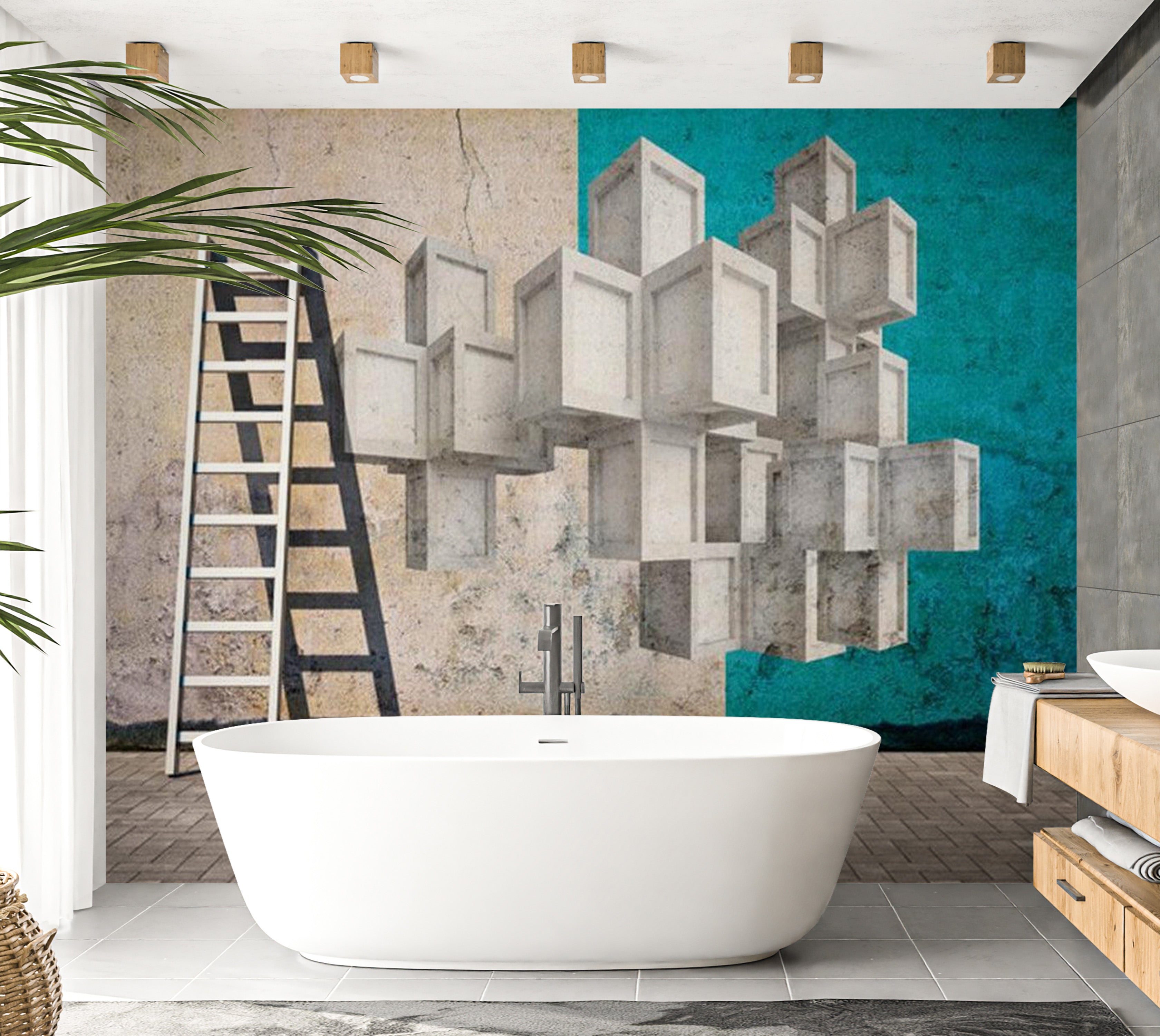 Background & Patterns Wallpaper Wall Mural - Concrete Blocks 118"Wx90"H