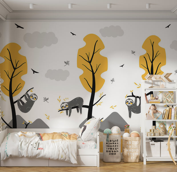 Peel & Stick Kids Wall Mural - Cute Sloths 38"Wx27"H