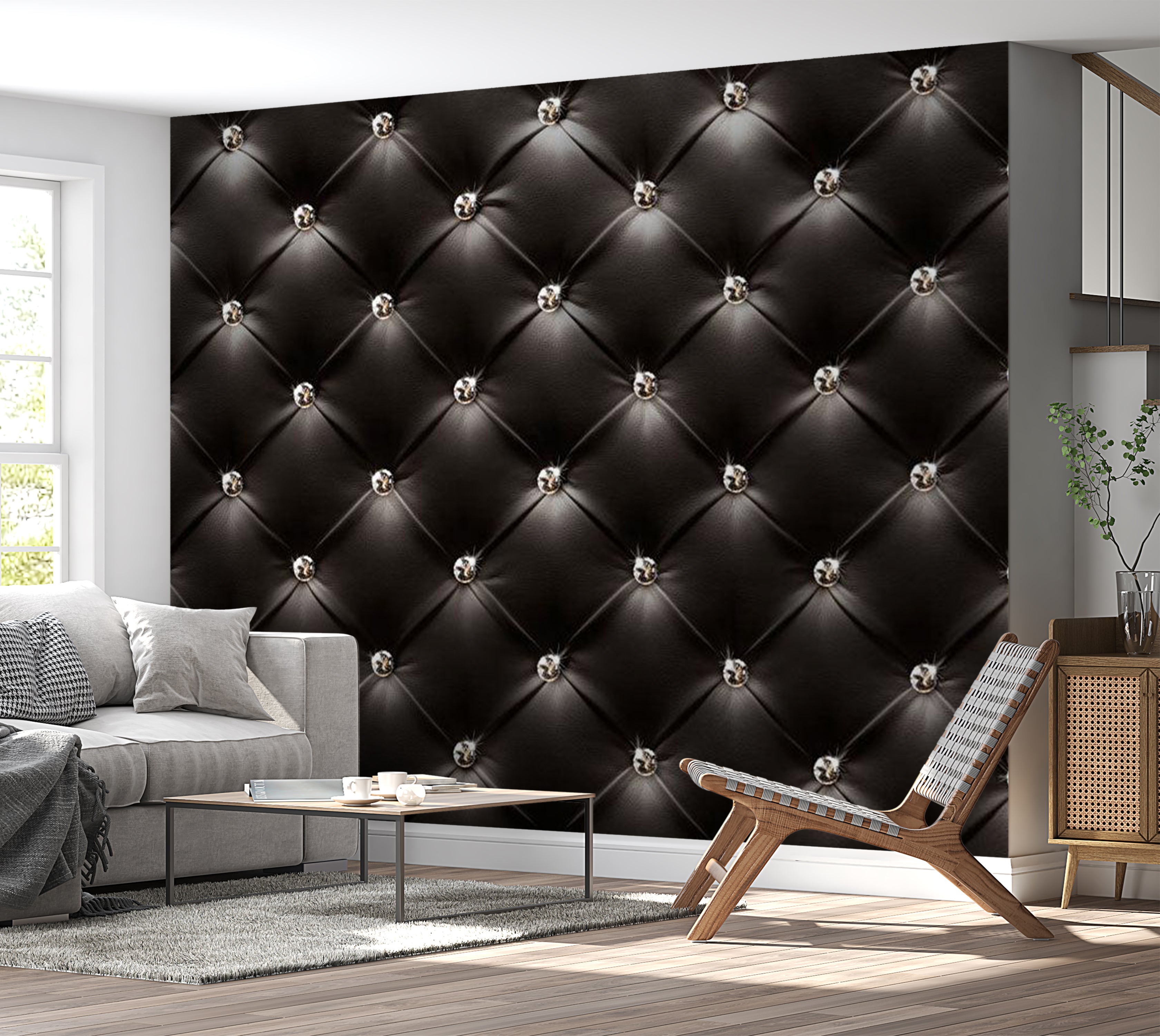 Peel & Stick Wall Mural - Black Leather With Diamonds 38"Wx27"H