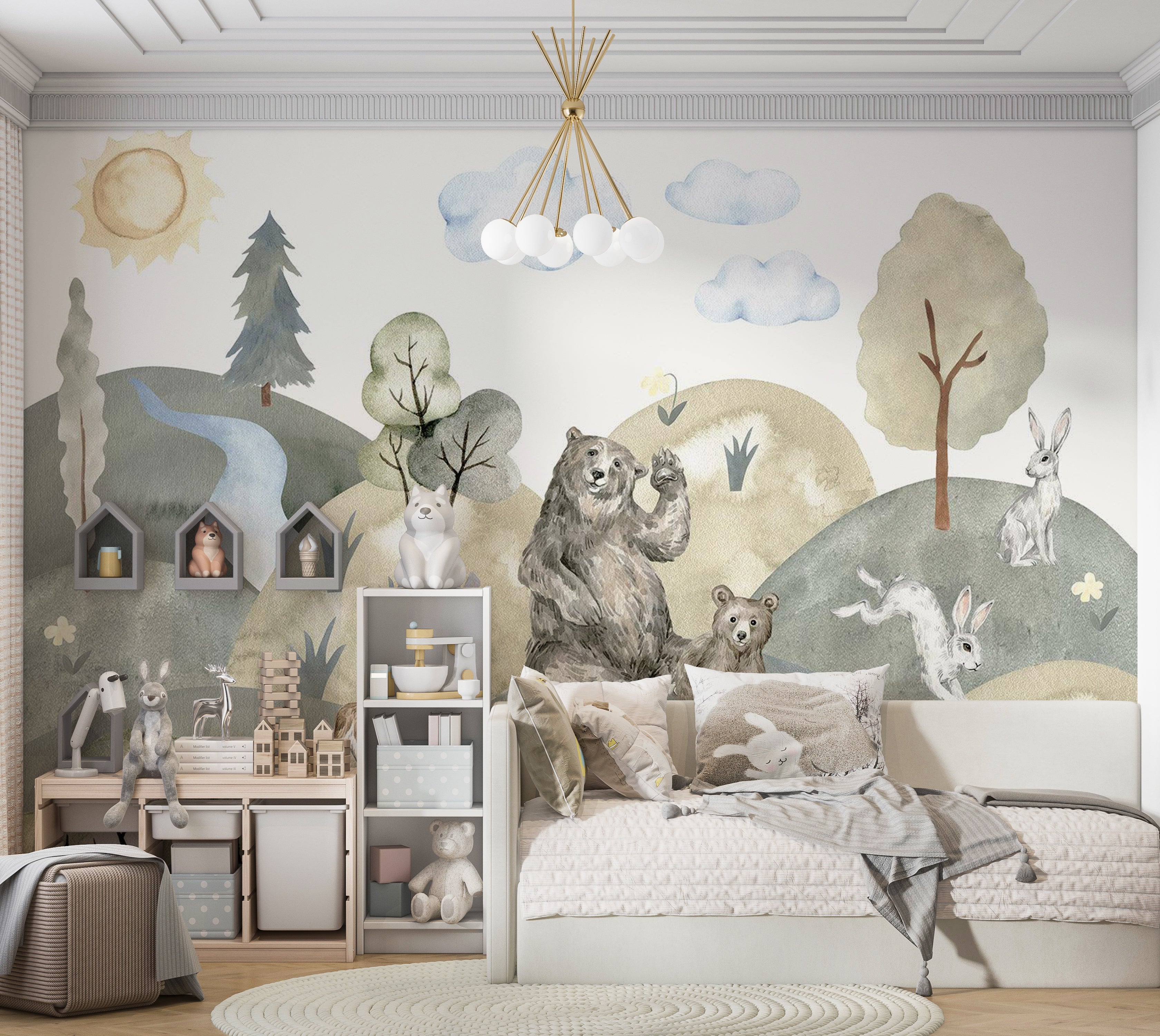 Kids Wallpaper Wall Mural - Valley With Animals 39"Wx27"H / Standard