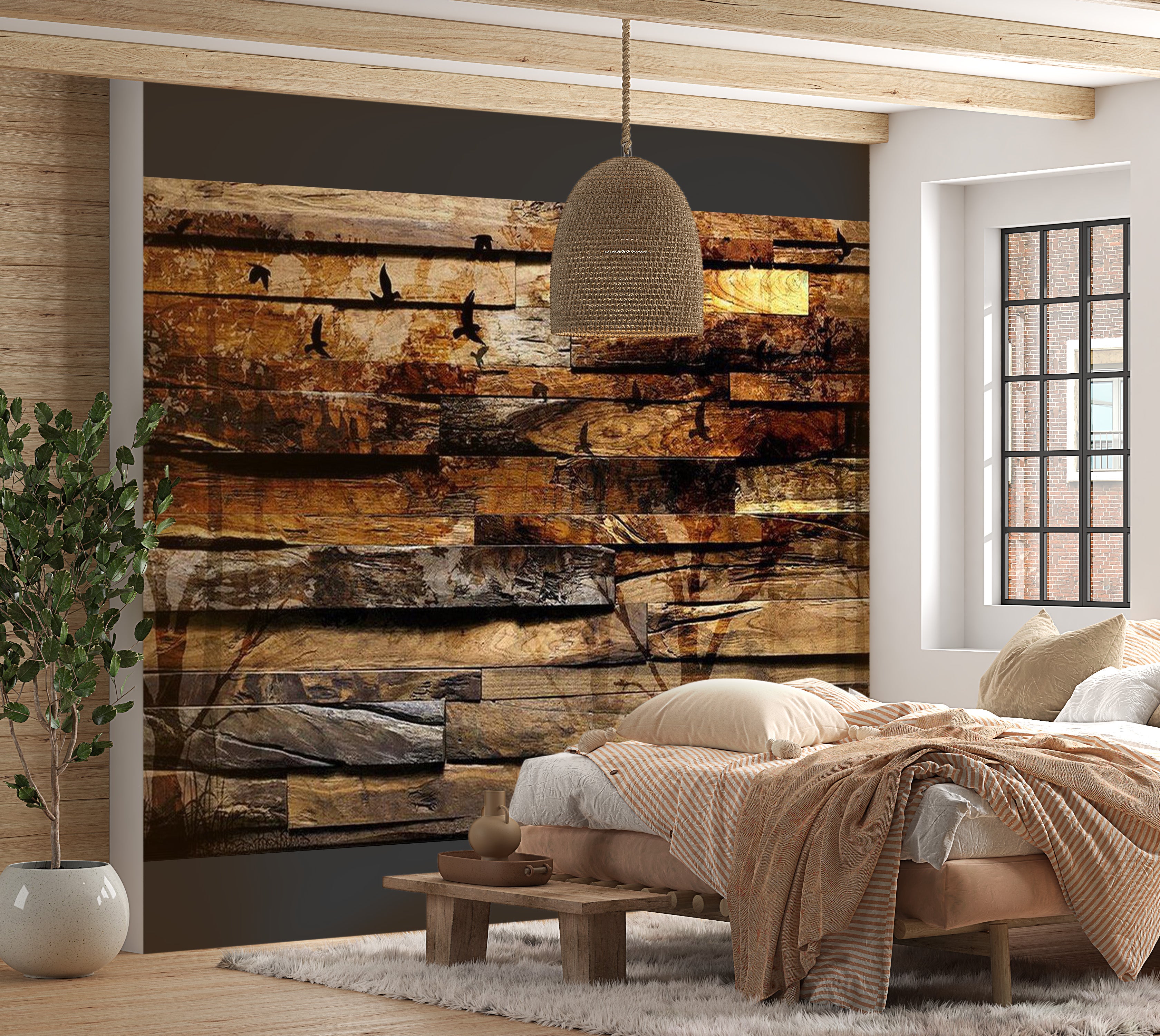 Background & Patterns Wallpaper Wall Mural - Reflection Of Nature On Wood 39"Wx27"H