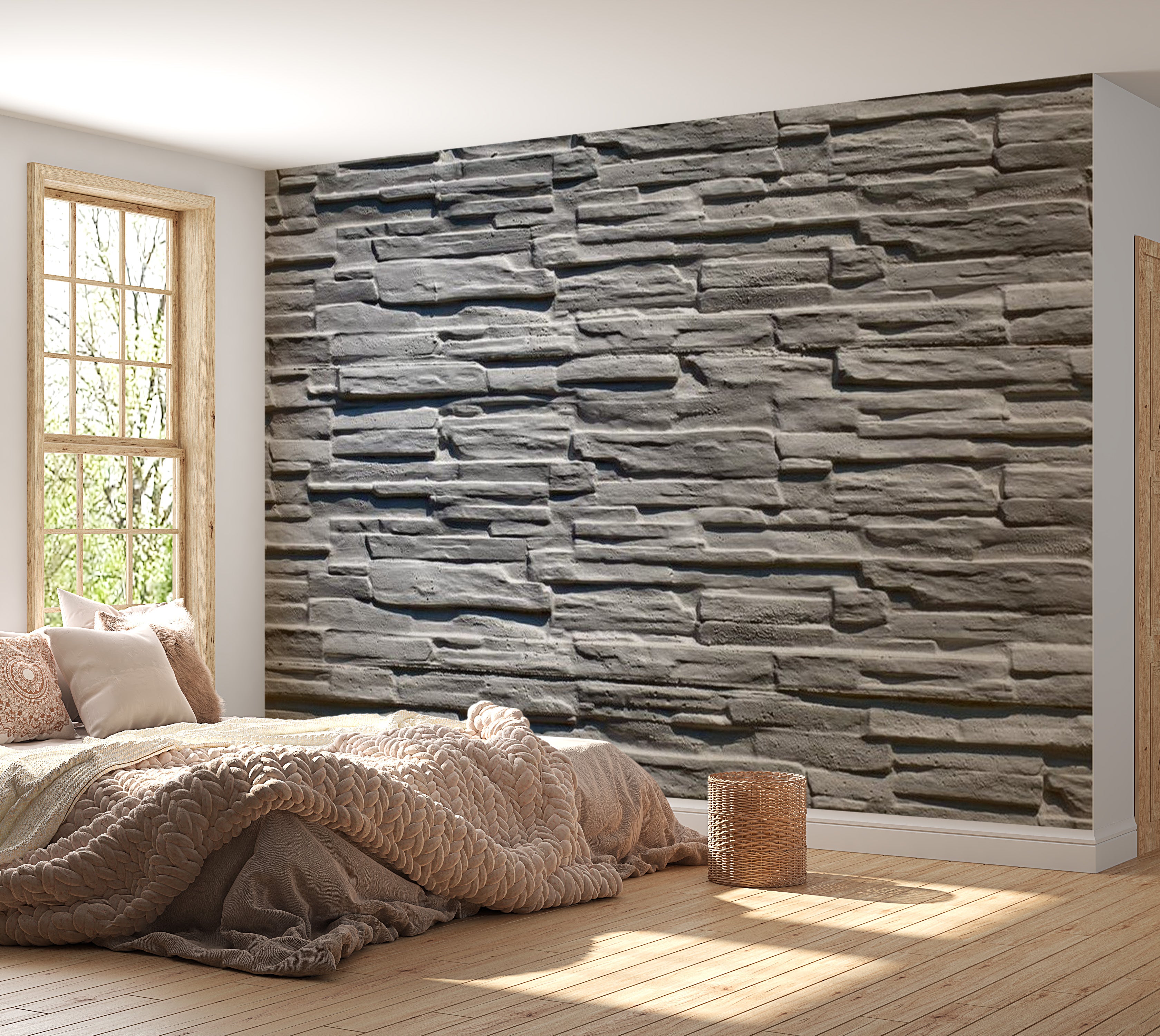 Background & Patterns Wallpaper Wall Mural - Grey Stone Wall 118"Wx90"H