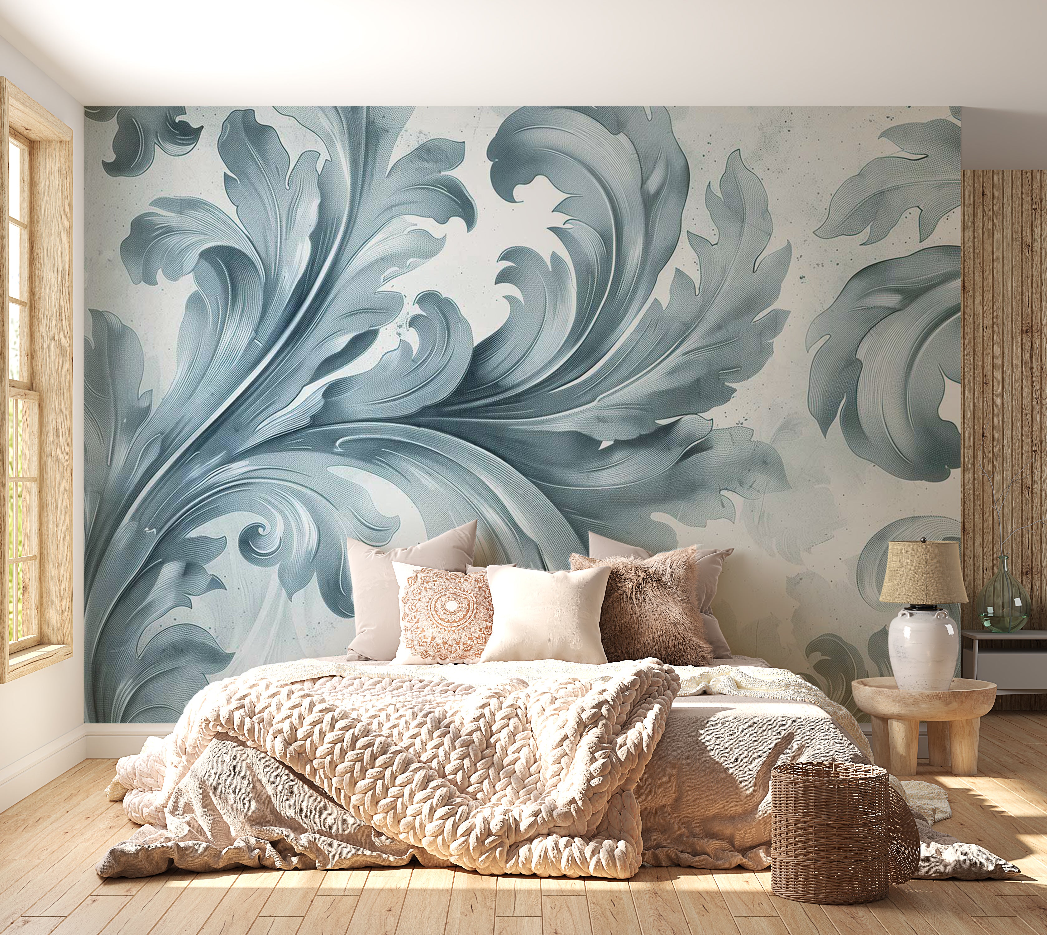 Peel & Stick Wall Mural - Light Blue Baroque 38"Wx27"H