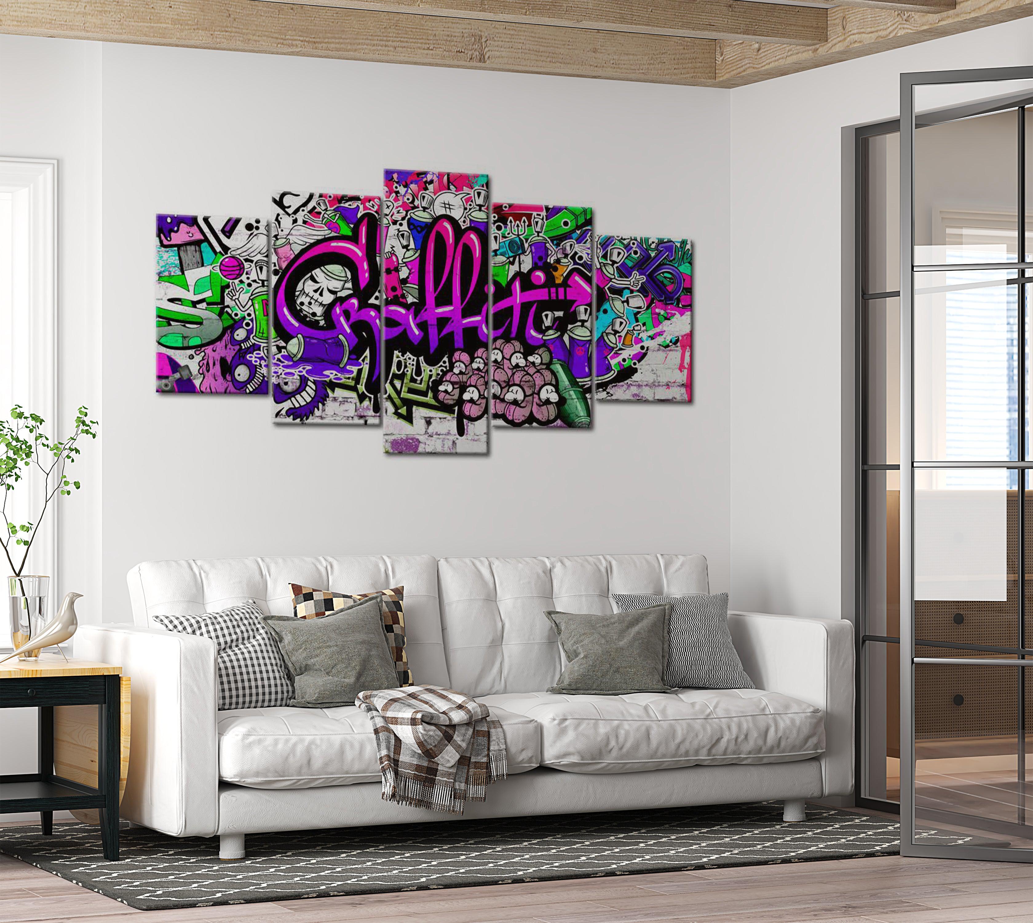 Stretched Canvas Street Art - Graffiti Purple Violet - 5 Pieces