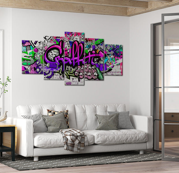 Stretched Canvas Street Art - Graffiti Purple Violet - 5 Pieces