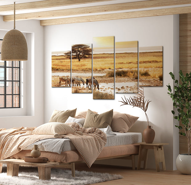 Stretched Canvas Landscape Art - Zebras On A Savannah 40"Wx20"H