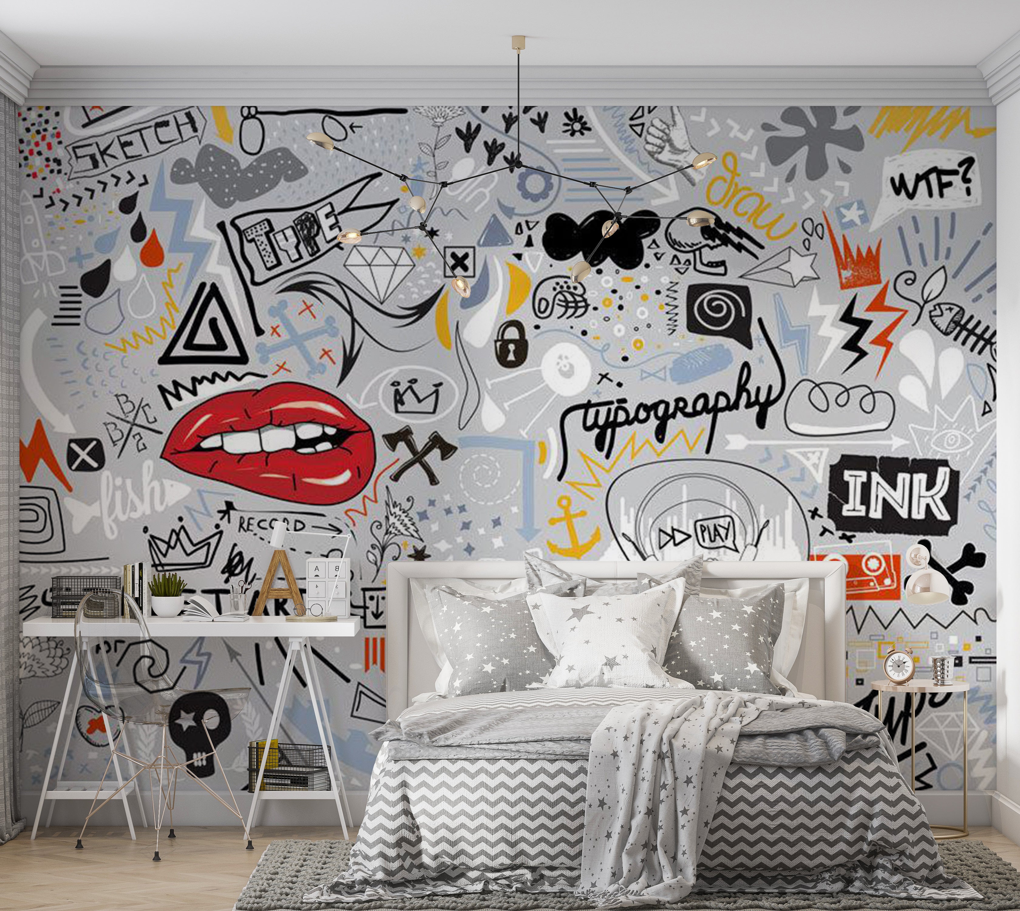 Peel & Stick Street Art Wall Mural - Thought Scribbles 38"Wx27"H