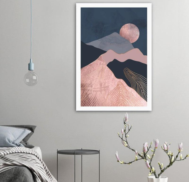 Dark Blue Blush Mid Century Landscape Poster 01