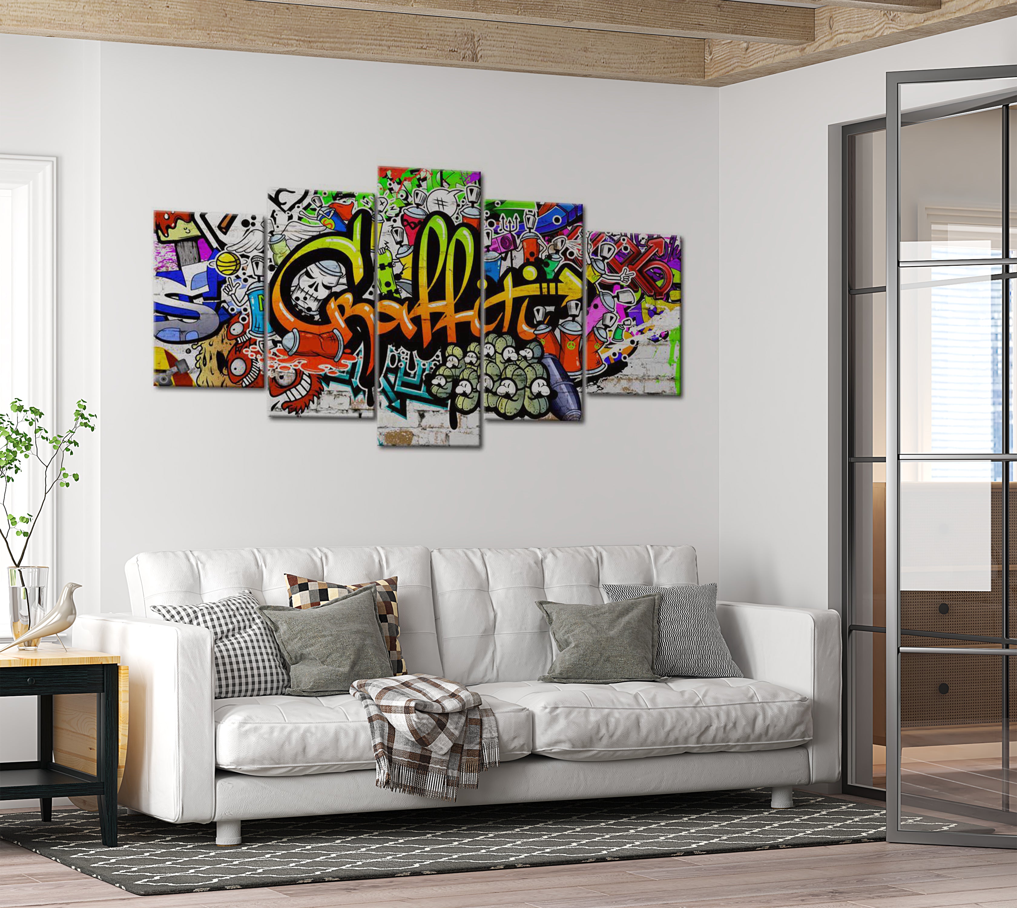 Stretched Canvas Street Art - Artistic Graffiti  - 5 Pieces 40"Wx20"H