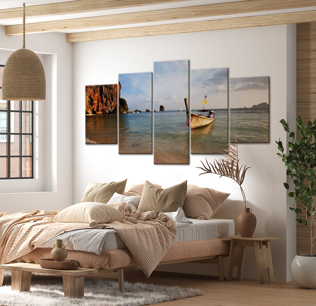 Stretched Canvas Landscape Art - A Fishing Boat By The Sea 40"Wx20"H