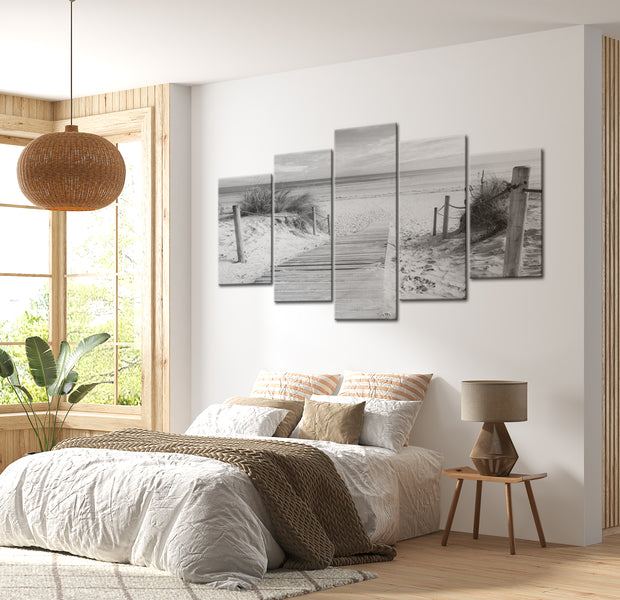 Stretched Canvas Landscape Art - Morning On The Beach - Black And White 40"Wx20"H