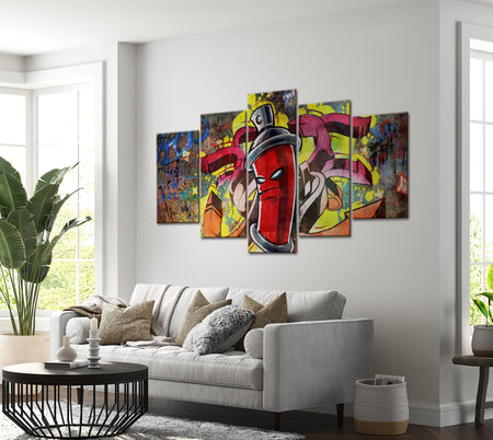 Stretched Canvas Street Art - Angry Spray Can - 5 Pieces