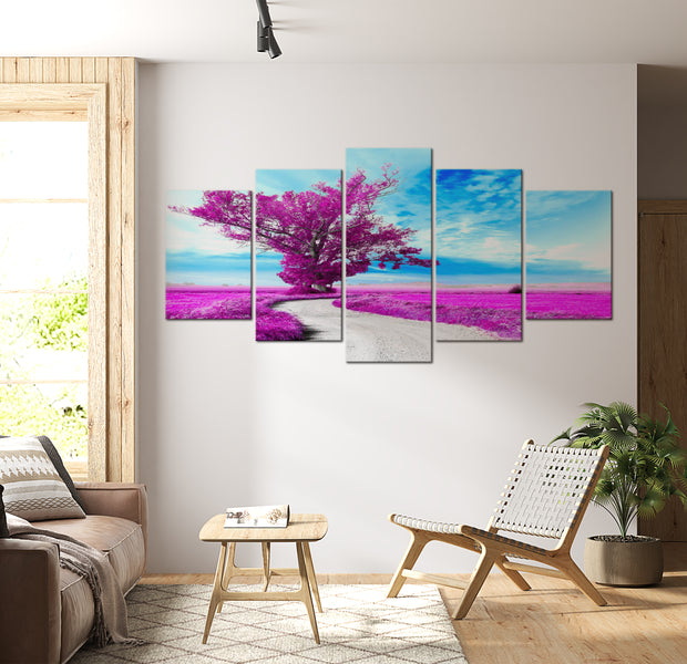 Stretched Canvas Landscape Art - Tree Near The Road Violet 40"Wx20"H