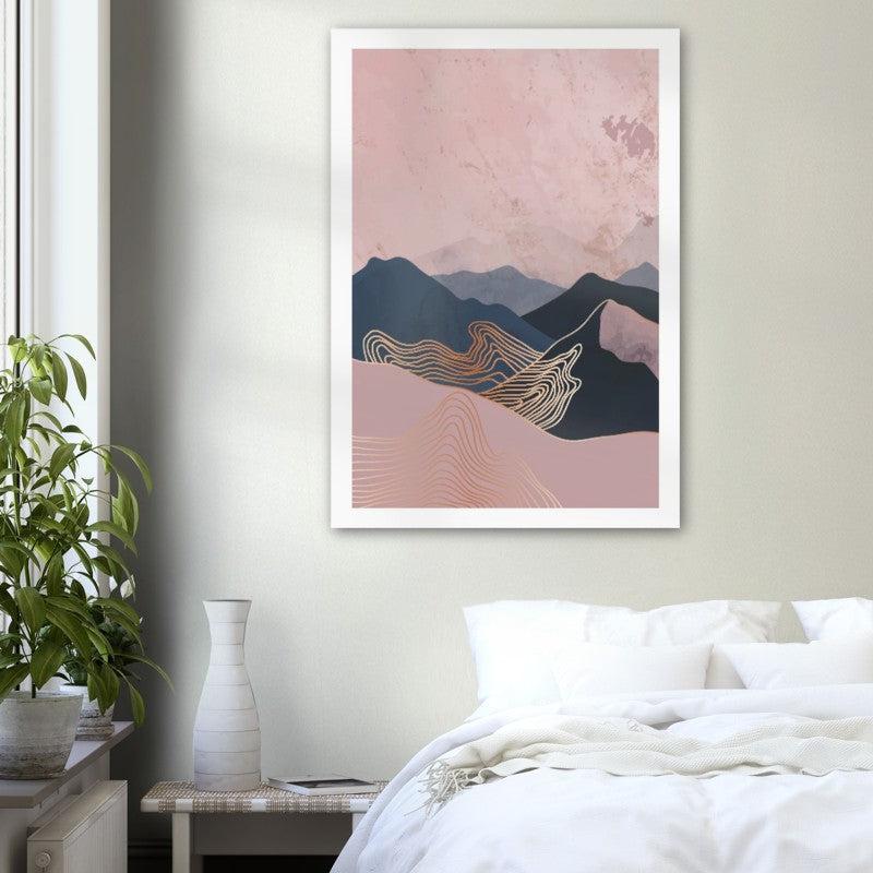 Dark Blue Blush Mid Century Landscape Poster 02