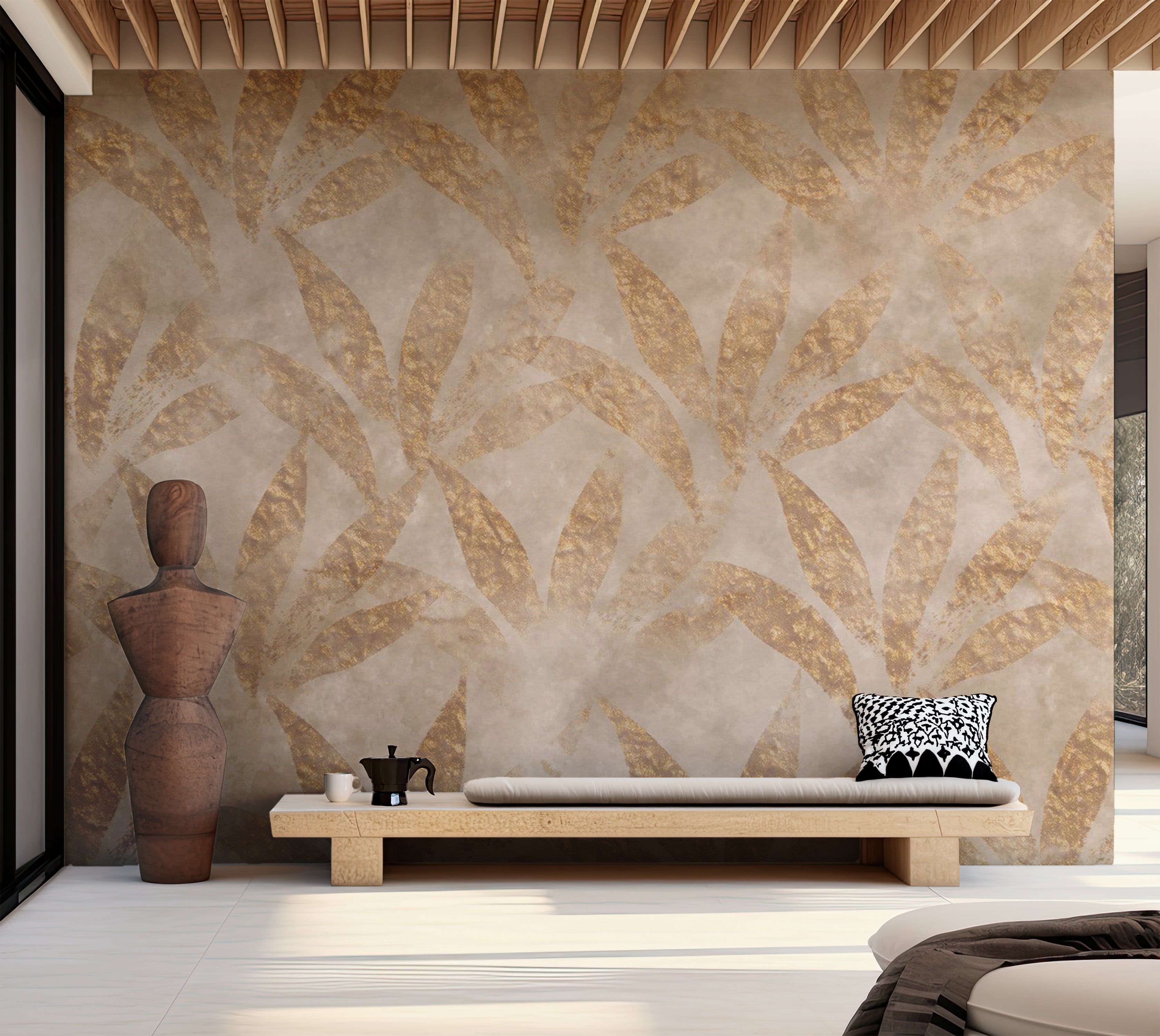 Peel & Stick Botanical Wall Mural - Leaves and Gold 38"Wx27"H