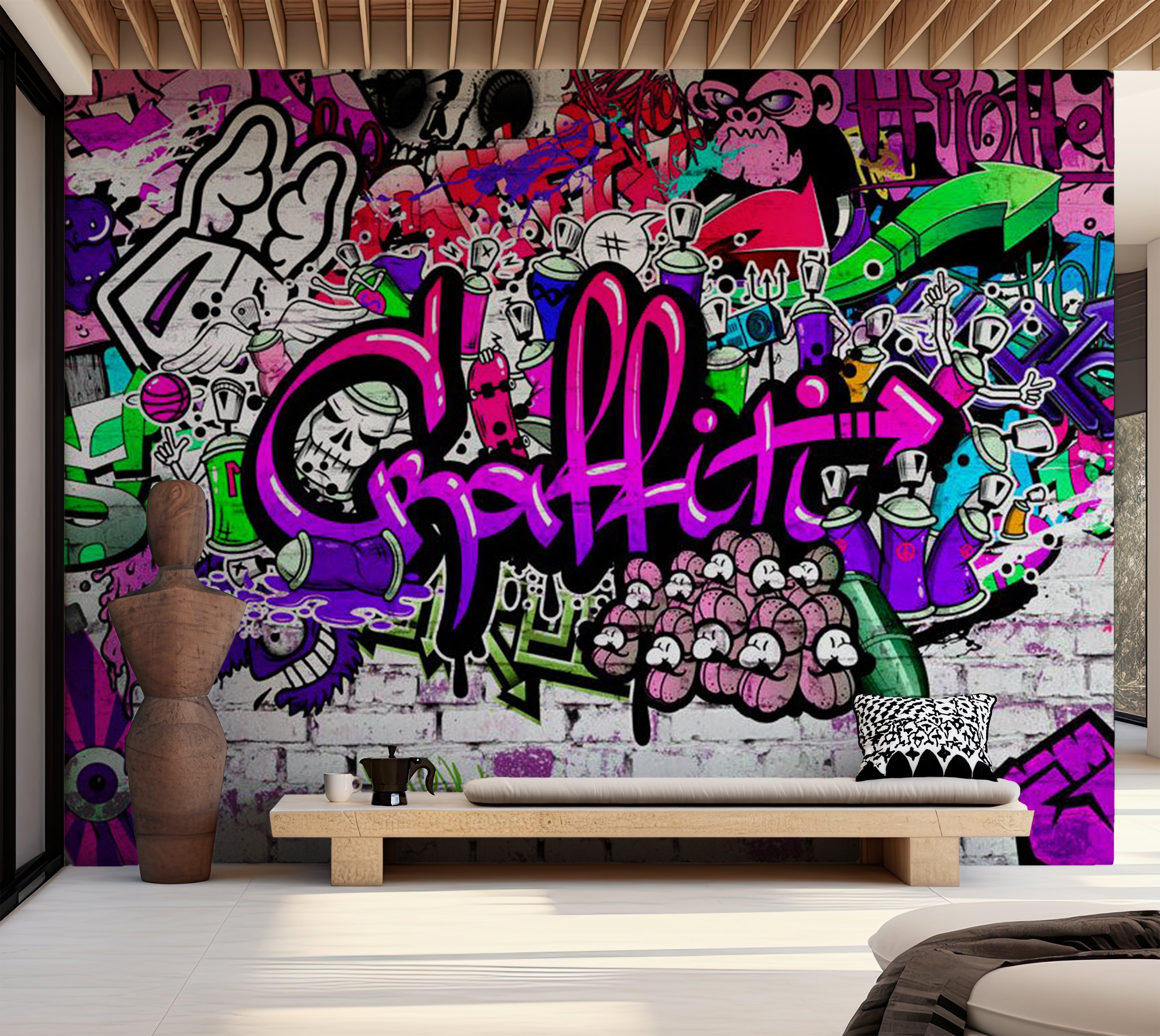 Peel & Stick Street Art Wall Mural - Purple Graffiti 38"Wx27"H