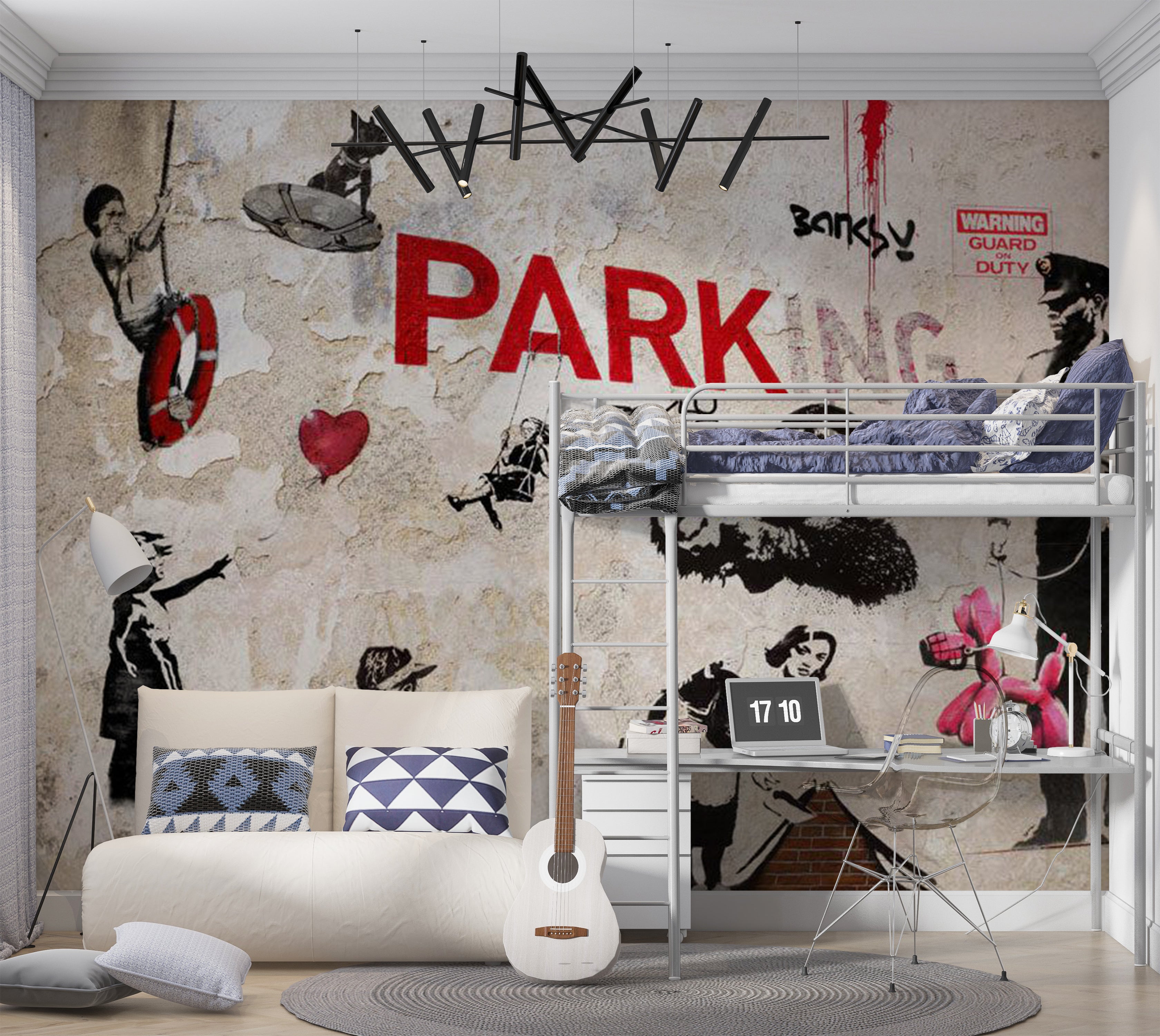 Peel & Stick Street Art Wall Mural - Banksy Graffiti Collage 38"Wx27"H