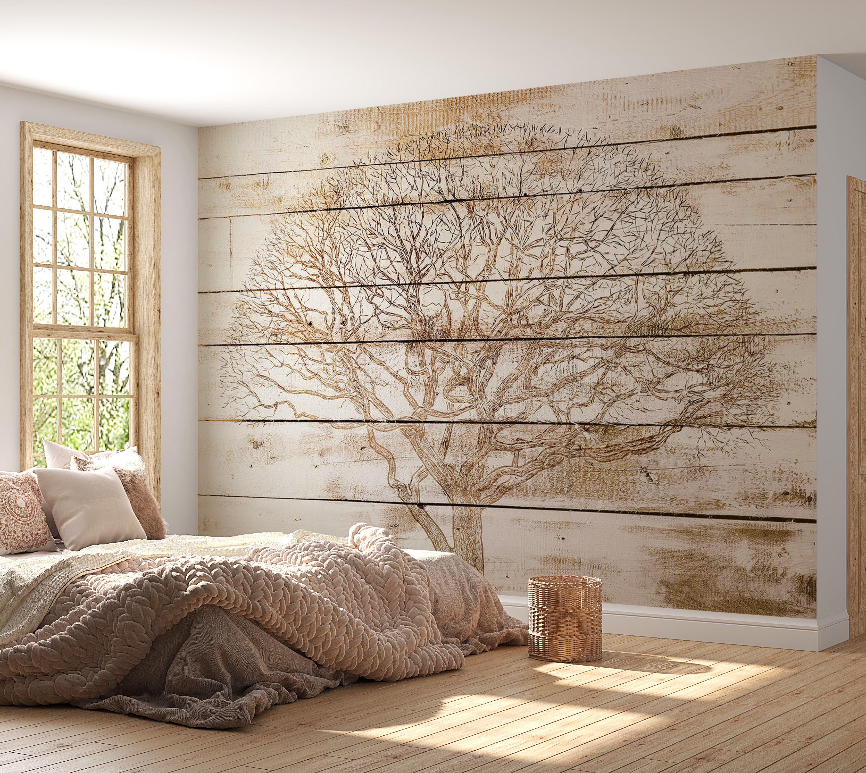 Background & Patterns Wallpaper Wall Mural - Tree On Boards 39"Wx27"H