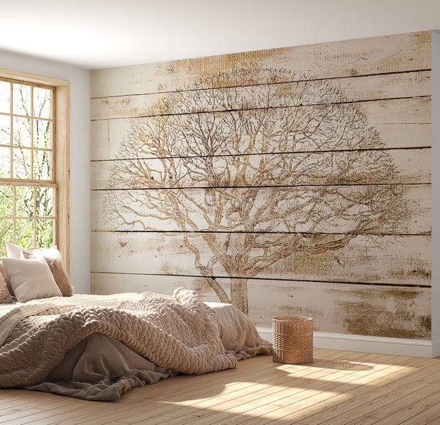 Background & Patterns Wallpaper Wall Mural - Tree On Boards 39"Wx27"H