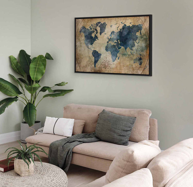 Floating Framed Canvas Art - Retro Map