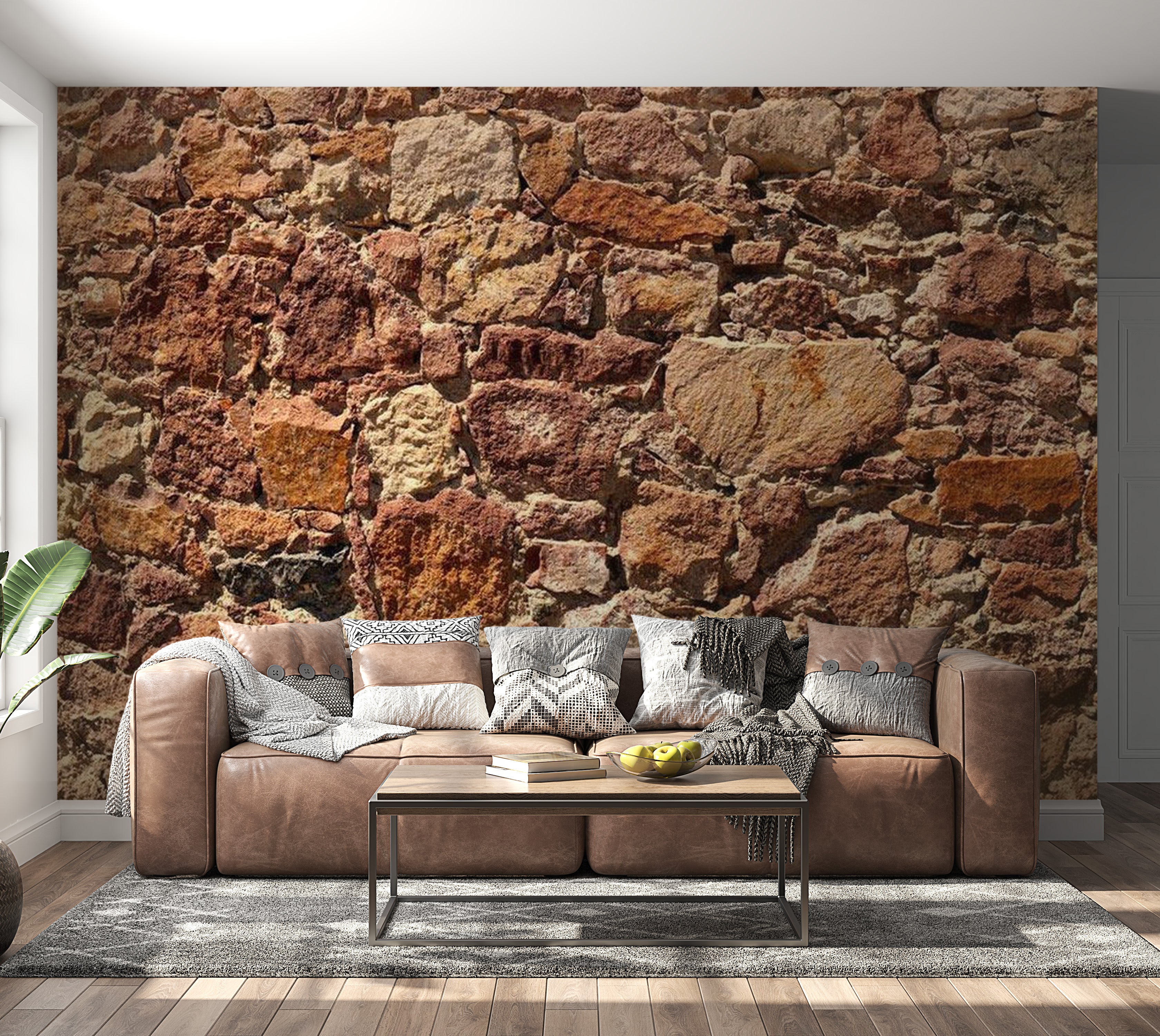 Background & Patterns Wallpaper Wall Mural - Terracotta Stacked Stone Wall 39"Wx27"H