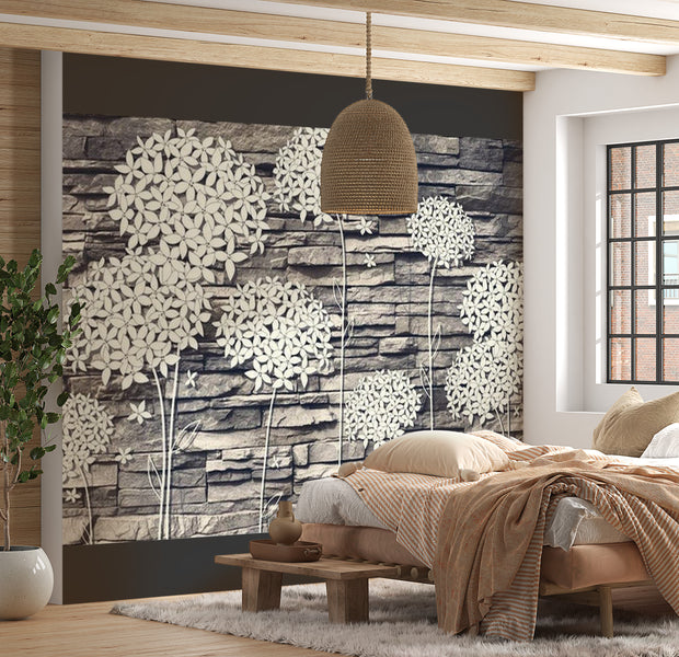 Background & Patterns Wallpaper Wall Mural - Stones Flowers 39"Wx27"H