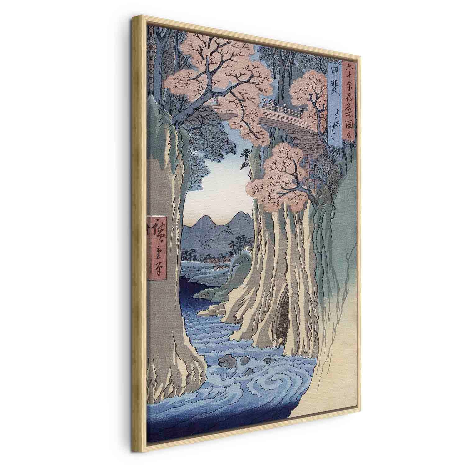 Floating Framed Canvas Art - Monkey Bridge in Kai Province - Utagawa Hiroshige