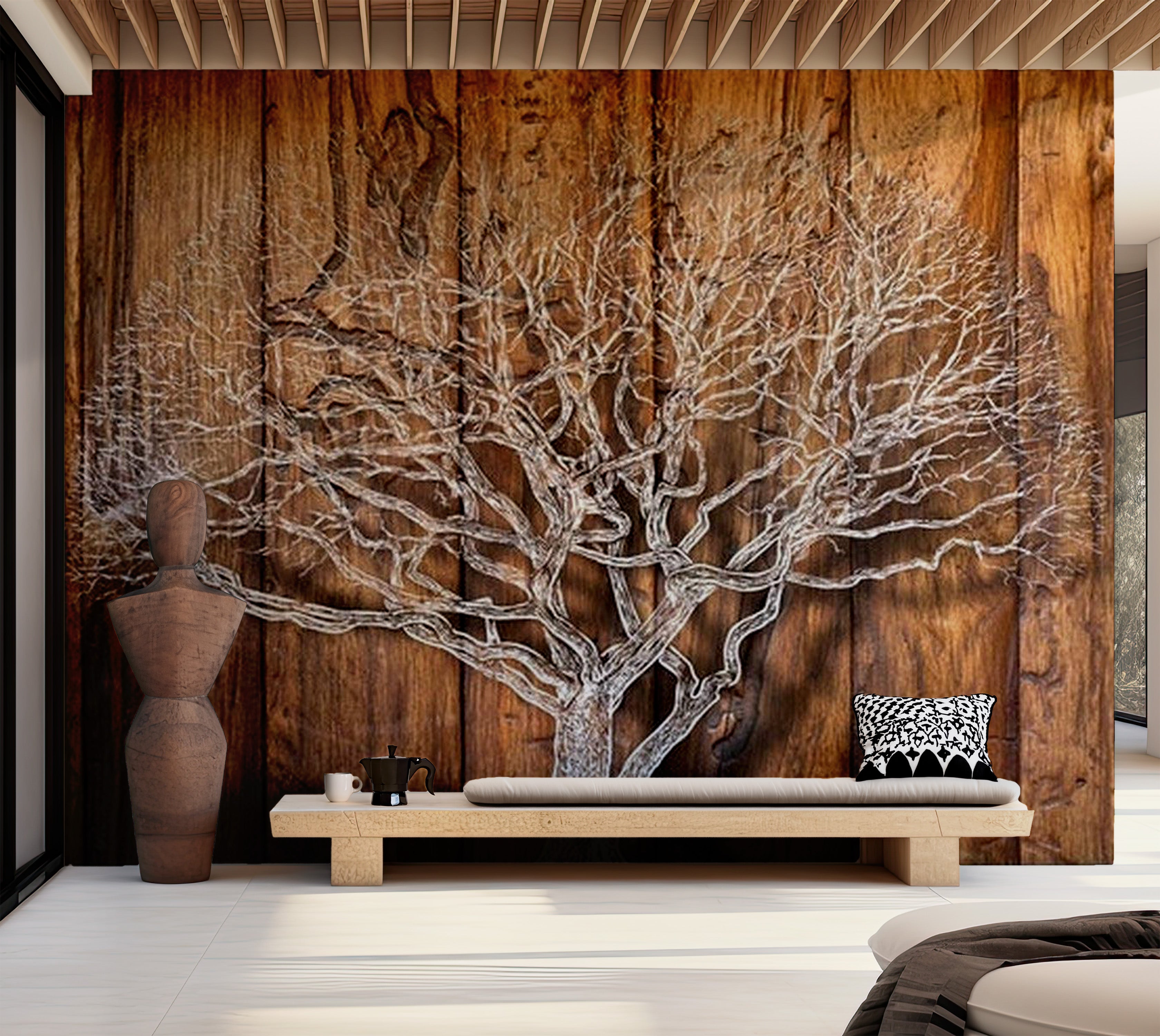 Background & Patterns Wallpaper Wall Mural - Tree Of Life On Wooden Background 39"Wx27"H