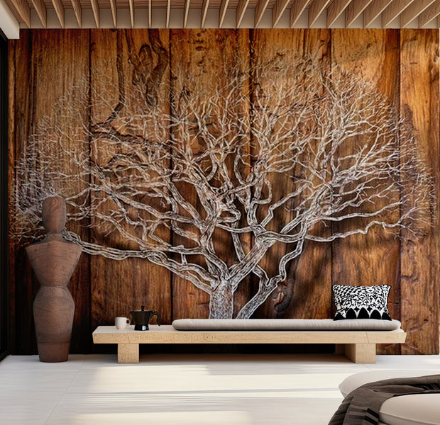 Background & Patterns Wallpaper Wall Mural - Tree Of Life On Wooden Background 39"Wx27"H