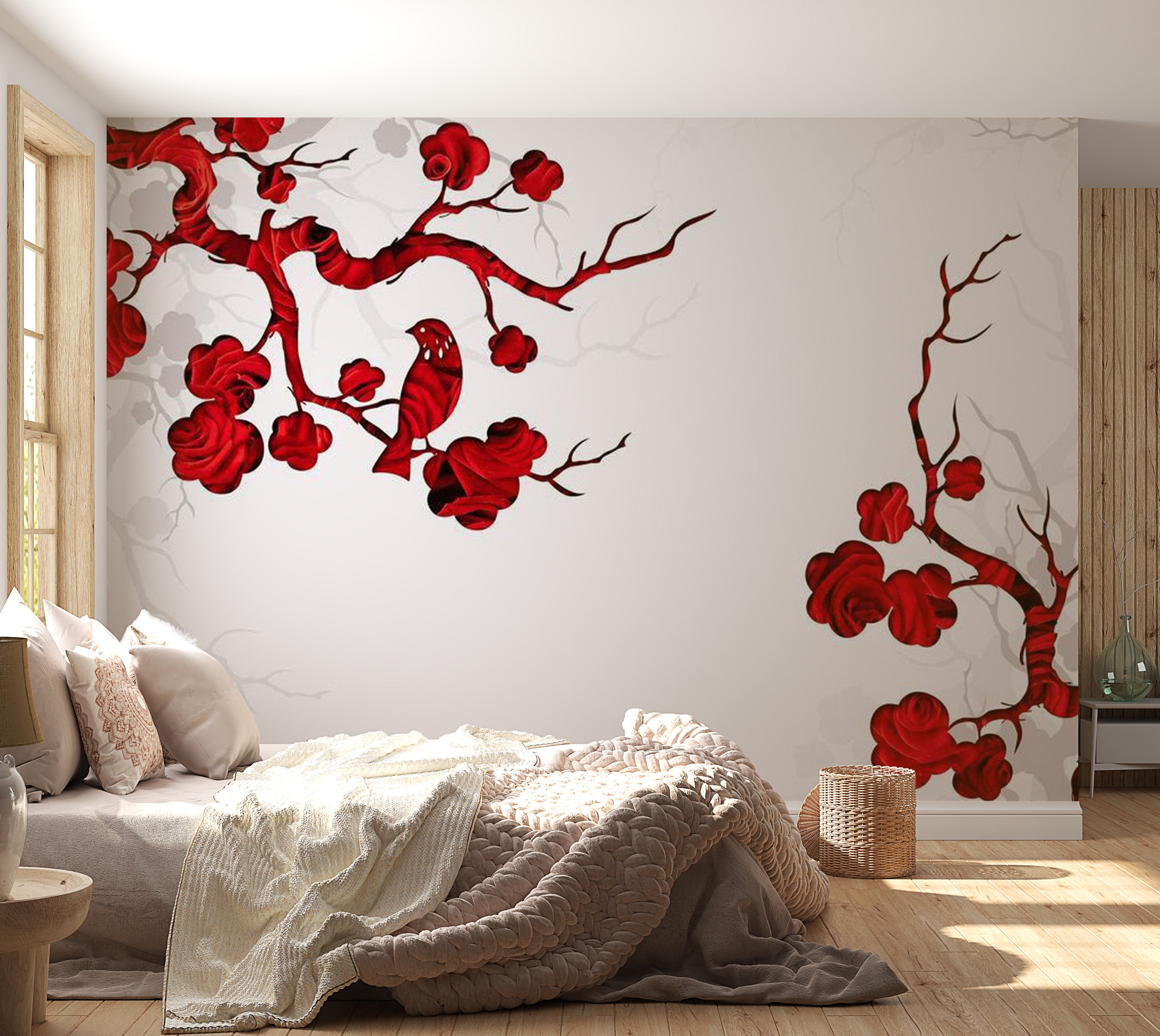 Zen Wallpaper Wall Mural - Red Bush 39"Wx27"H