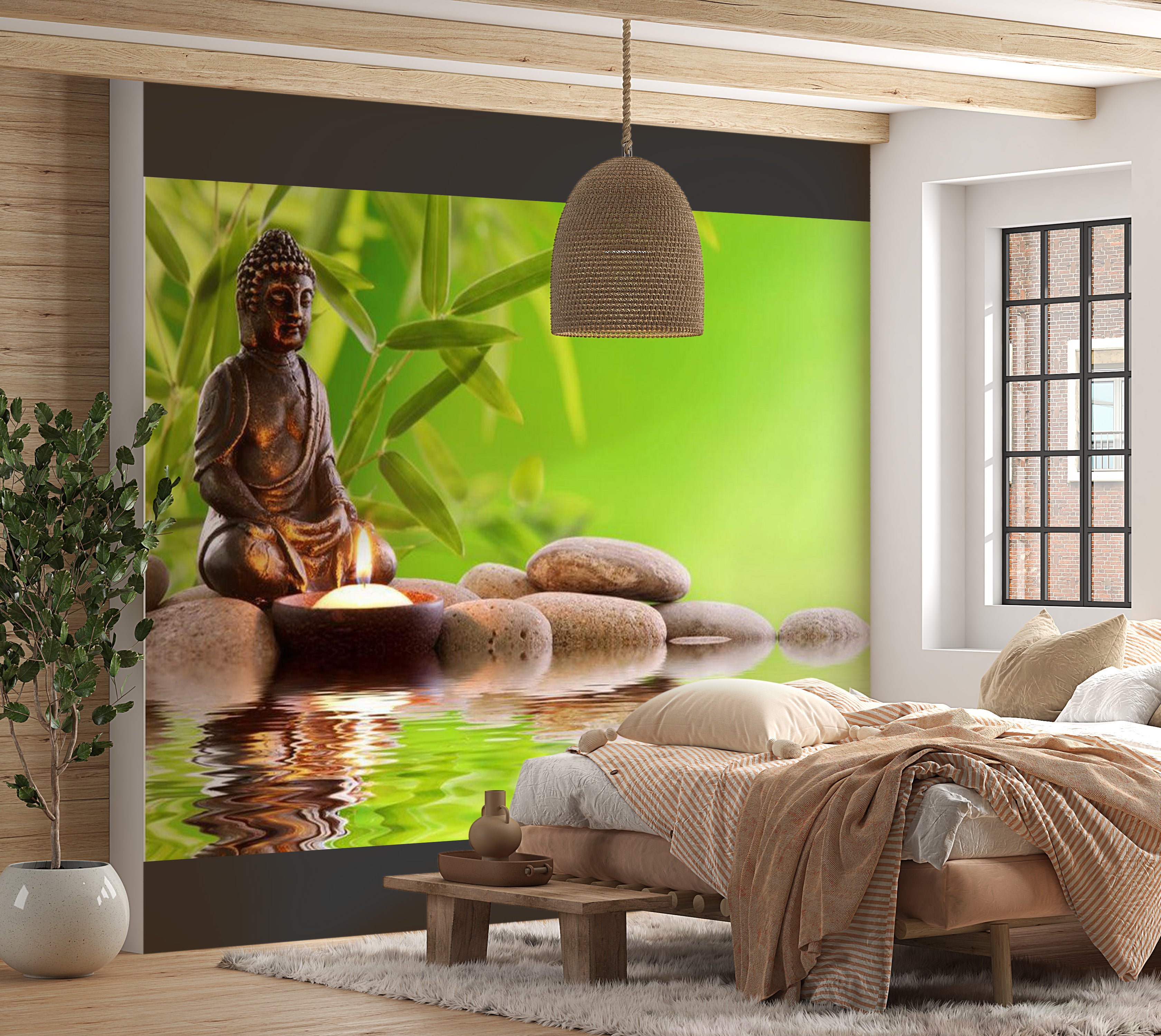 Zen Wallpaper Wall Mural - Buddha With Candlelight 118"Wx90"H