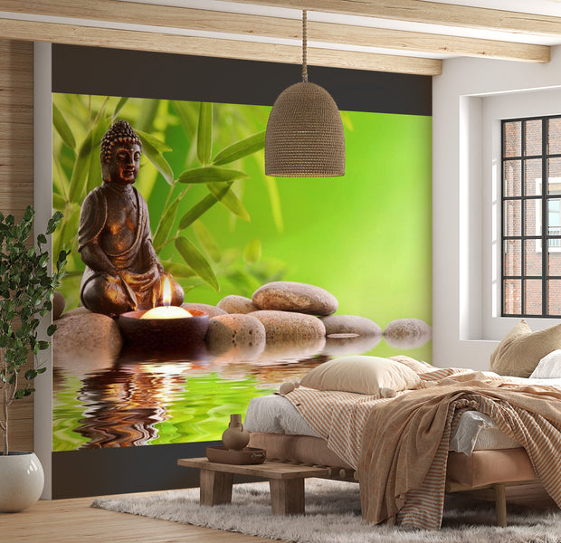Zen Wallpaper Wall Mural - Buddha With Candlelight 118"Wx90"H