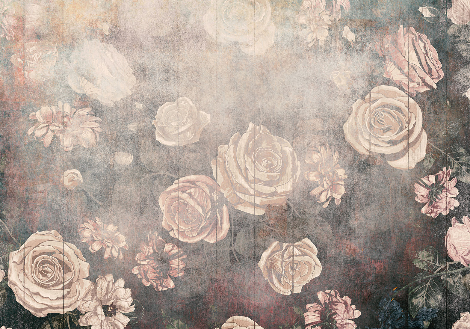 Floral Wallpaper Wall Mural - Warm Misty Roses