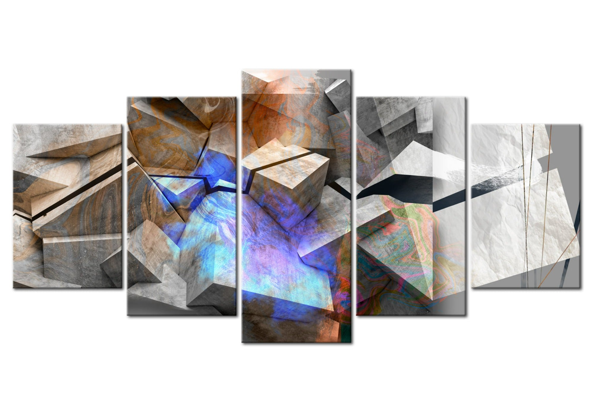 Abstract Canvas Wall Art - Abstract Cubes - 5 Pieces