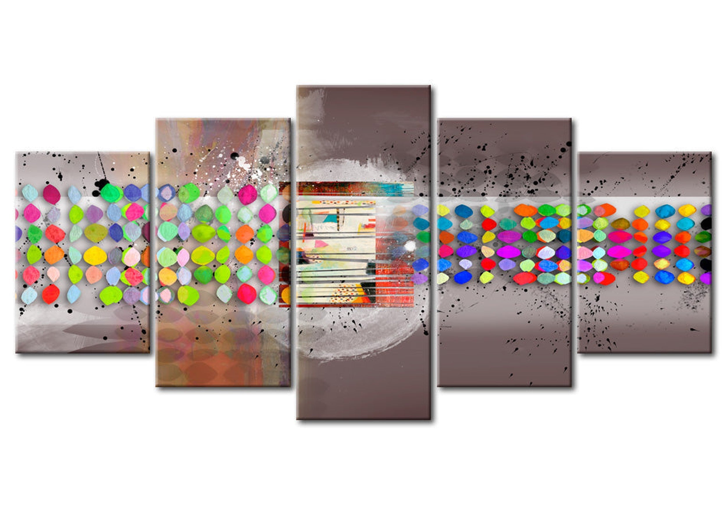 Abstract Canvas Wall Art - Abstract Polka Dots - 5 Pieces