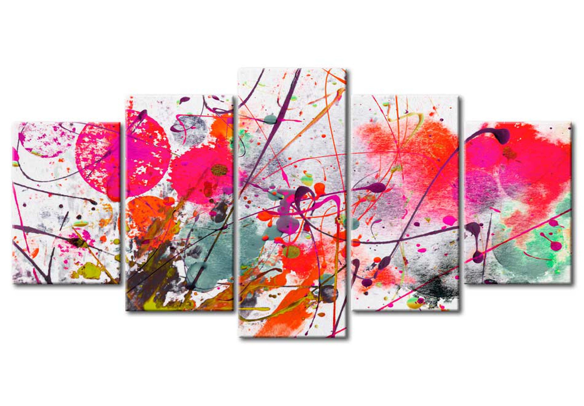 Abstract Canvas Wall Art - Dance Of Red - 5 Pieces