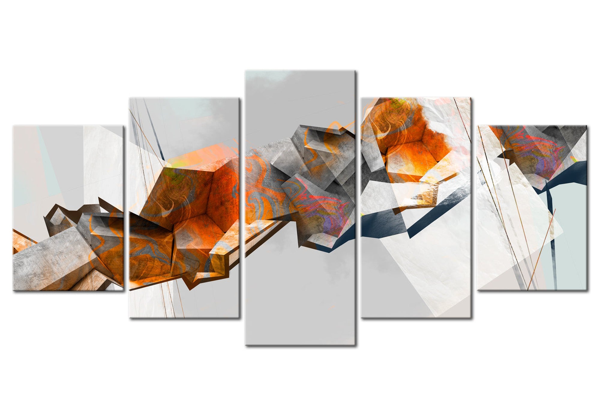 Abstract Canvas Wall Art - Fiery Blocks - 5 Pieces