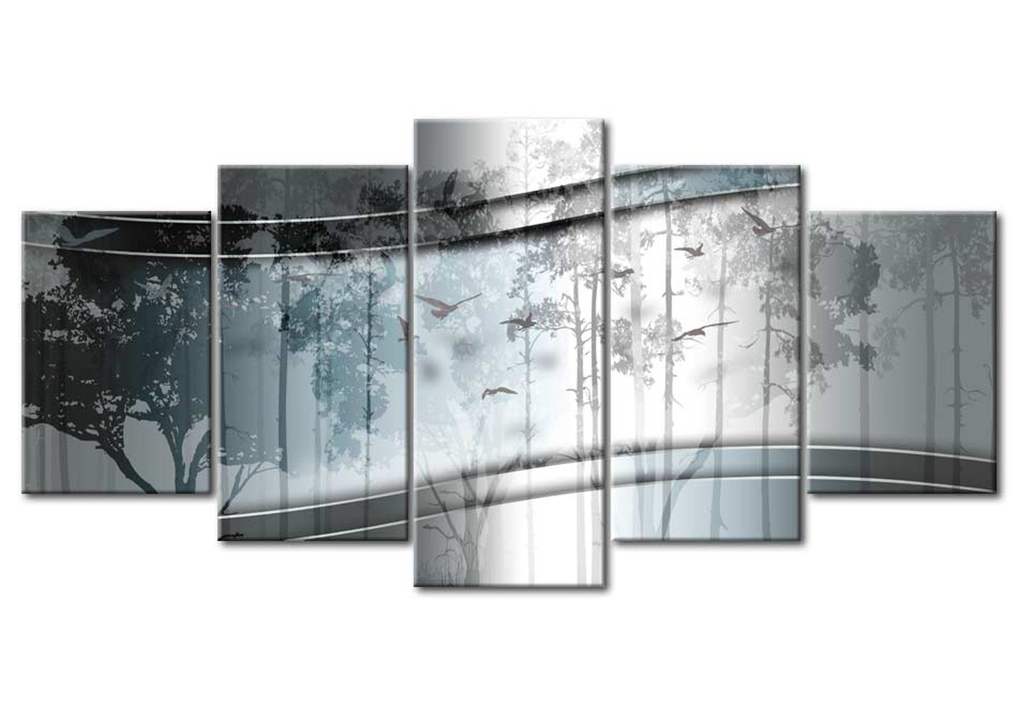 Abstract Canvas Wall Art - Forest Mists - 5 Pieces