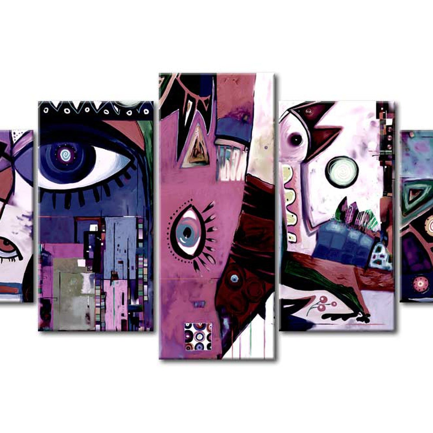 Abstract Canvas Wall Art - Funny Faces - 5 Pieces