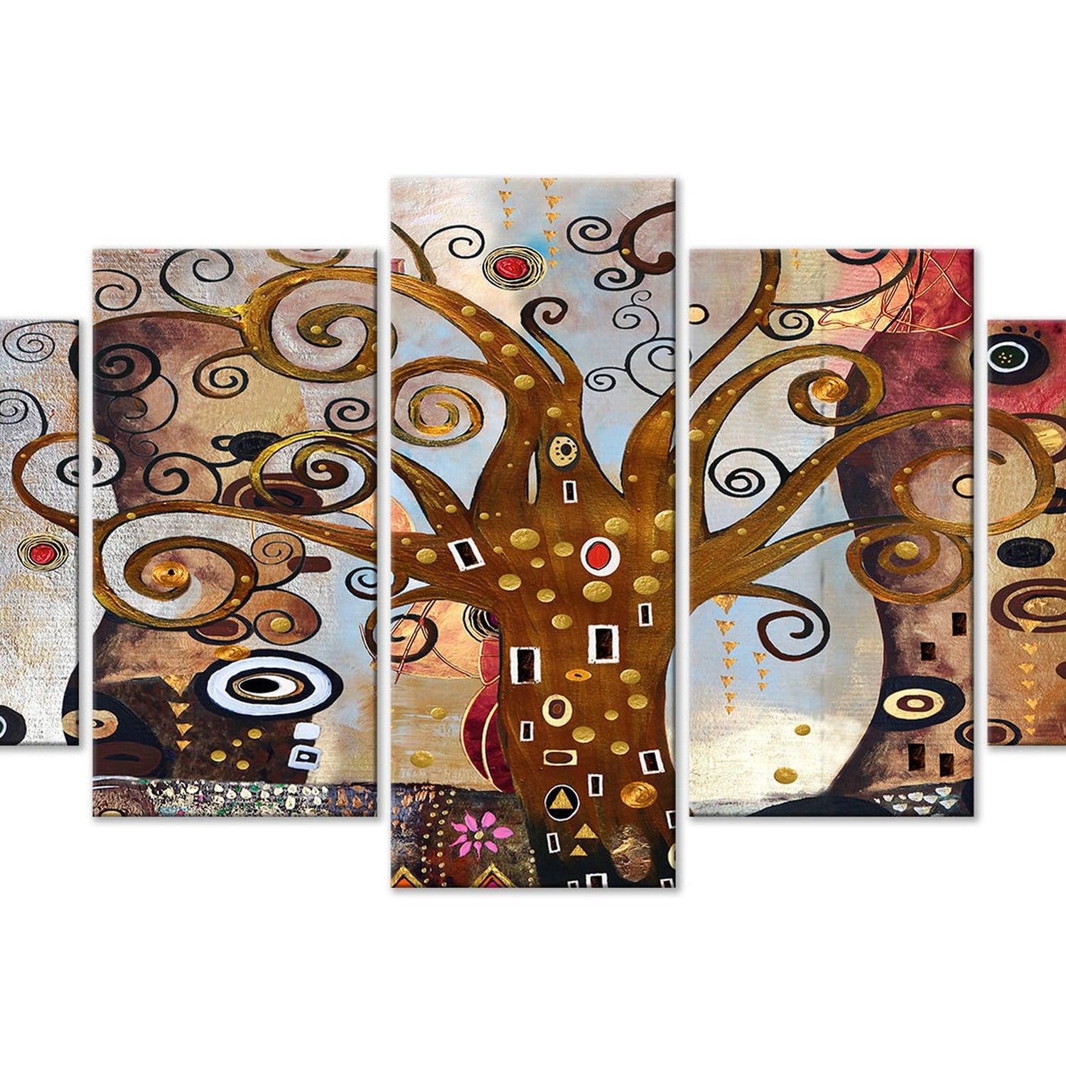 Abstract Canvas Wall Art - Joy Of Life - 5 Pieces