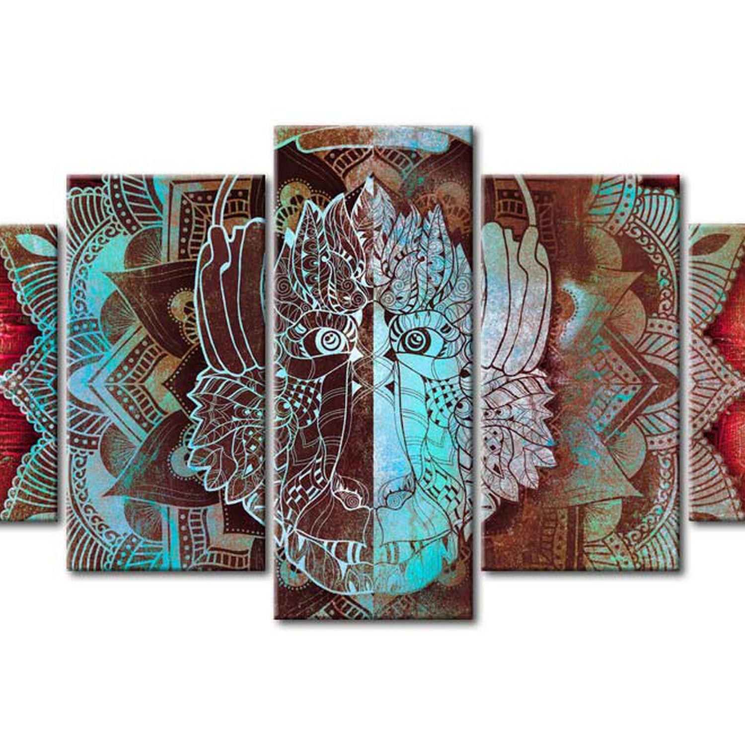 Abstract Canvas Wall Art - King Of Jungle - 5 Pieces