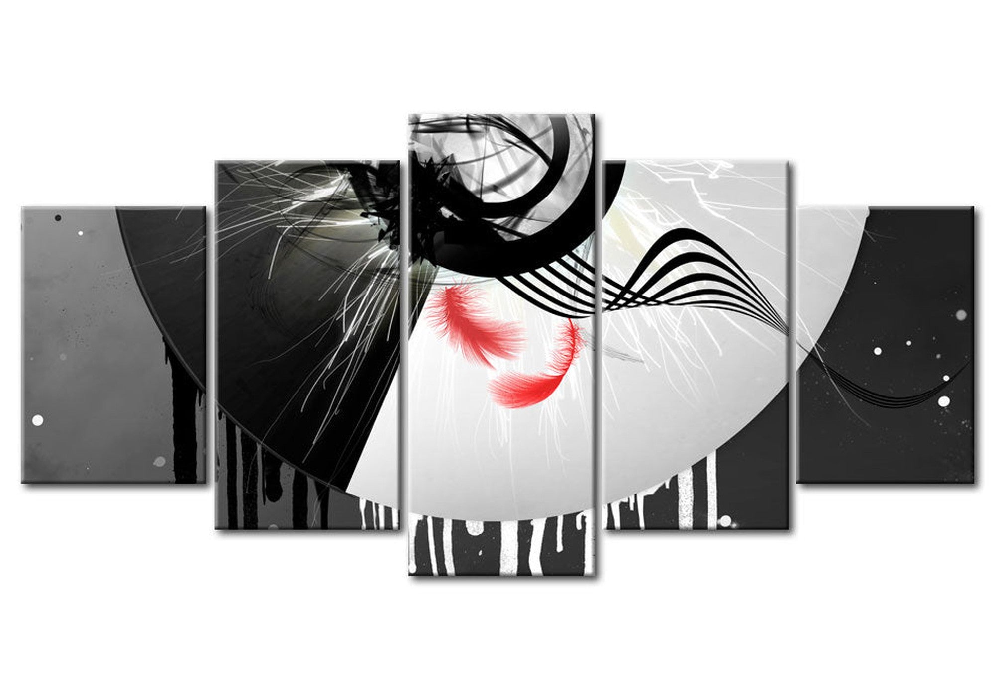 Abstract Canvas Wall Art - Metal With Red Accents - 5 Pieces