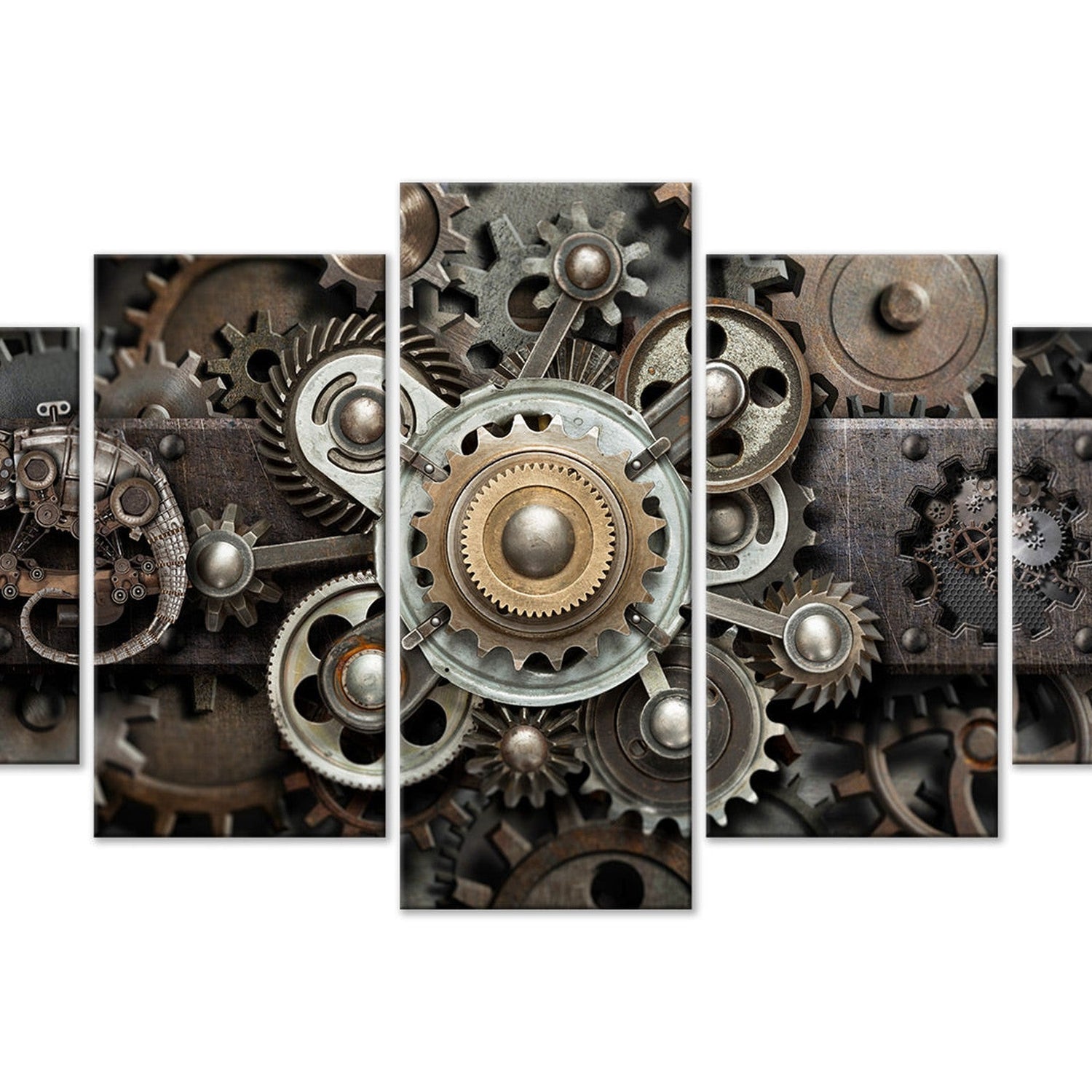 Abstract Canvas Wall Art - Old Mechanism - 5 Pieces
