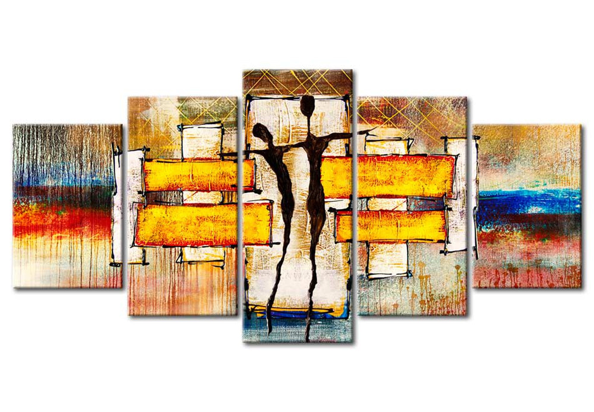 Abstract Canvas Wall Art - Solar Tango - 5 Pieces