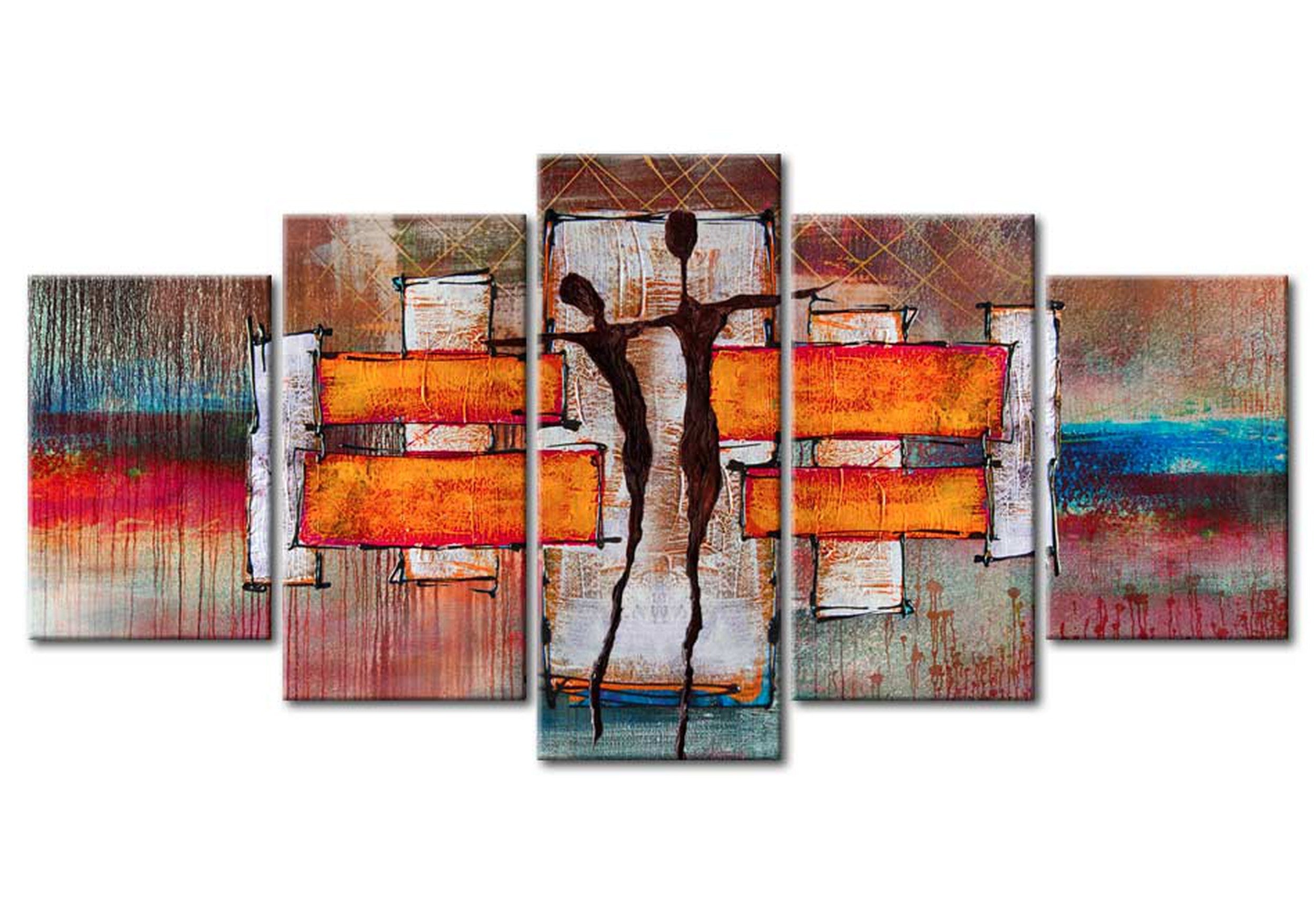 Abstract Canvas Wall Art - The Land Of Dance - 5 Pieces