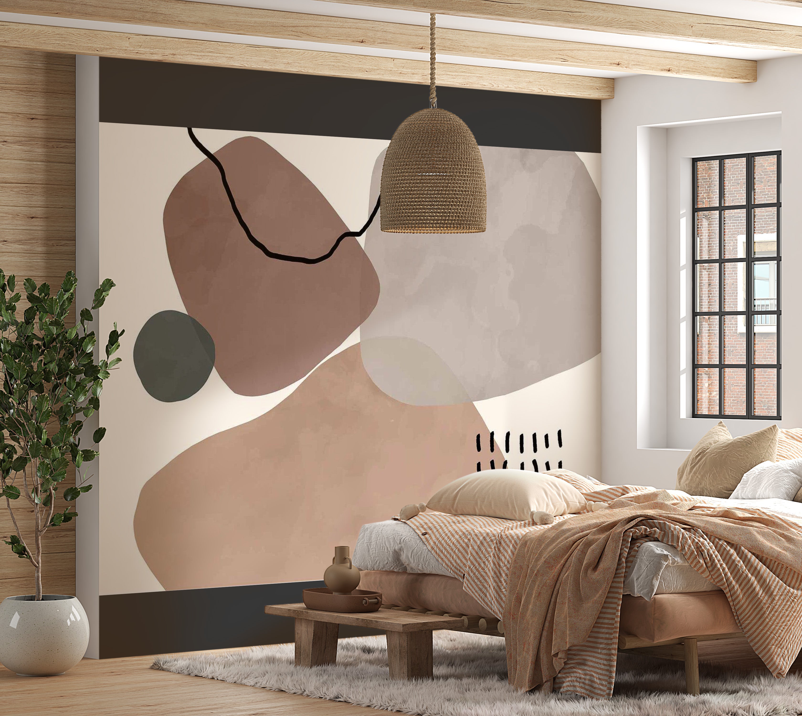 Abstract Wallpaper Wall Mural - Aesthetic Boho Shapes