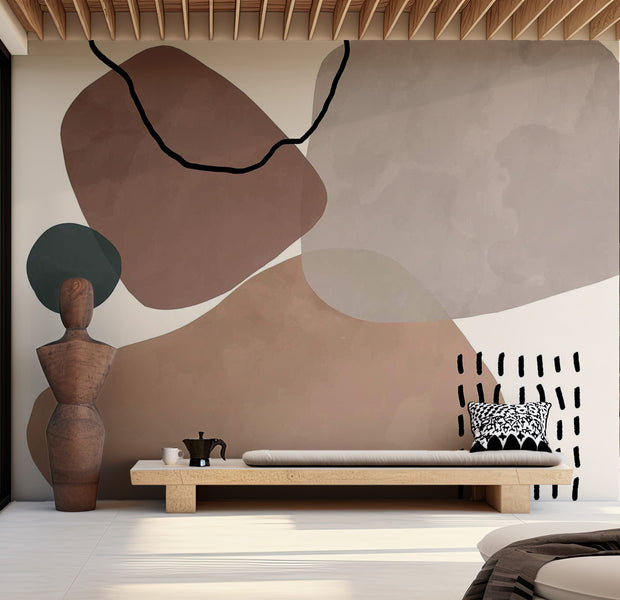 Abstract Wallpaper Wall Mural - Aesthetic Boho Shapes