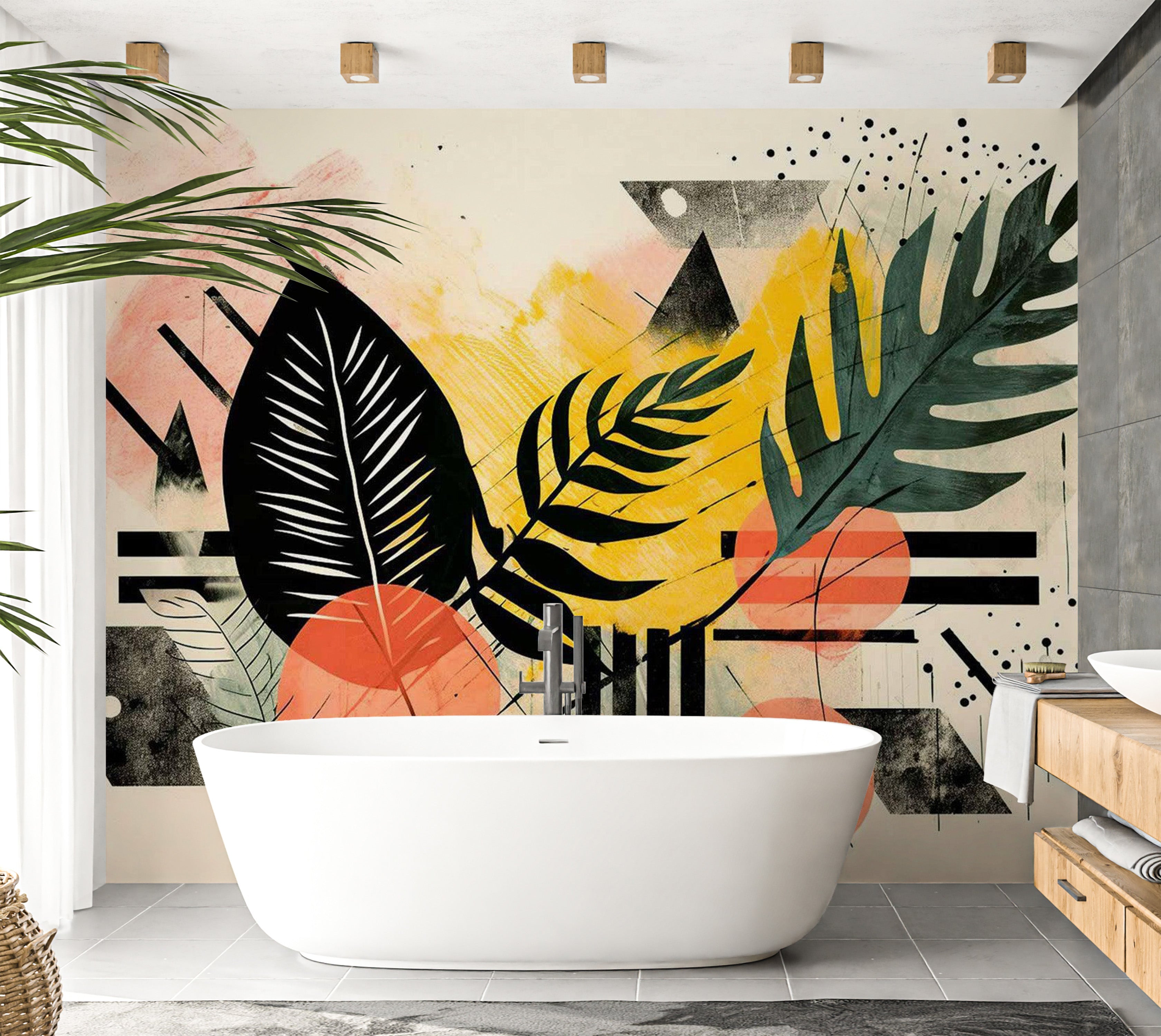 Abstract Wallpaper Wall Mural - Botanical Color Composition